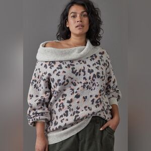 Anthropologie Emmy Cowl Neck Tunic Cheetah Print Sweater, Size Extra Small